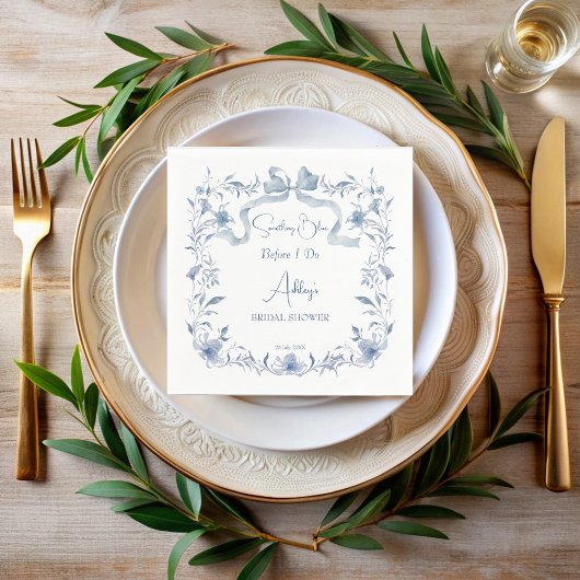 Dusty Blue Blumenband Elegantes Brautparty Serviette