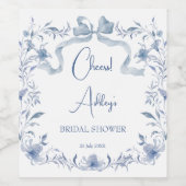 Dusty Blue Blumenbänder Brautparty Gefallen Weinetikett (Einzelnes Label)