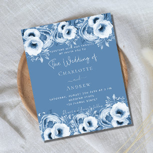 Dusty Blue Blumenchic Budget Hochzeit Einladung