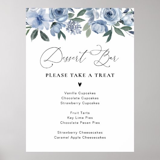 Dusty Blue Blumendessert Bar Poster (Vorne)