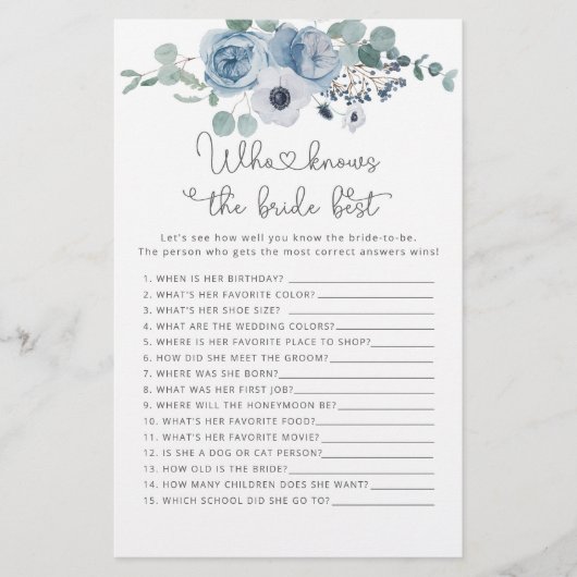 Dusty Blue Blumengestein Wer kennt das beste Spiel (Vorderseite)