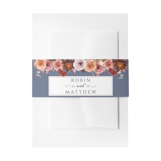Dusty Blue, Blush and Burgund Floral Wedding Einladungsbanderole (Vorderseite Beispiel)