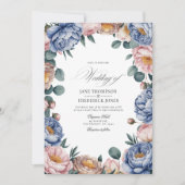 Dusty Blue, Blush, and Warm Taupe Floral Wedding Einladung (Vorderseite)