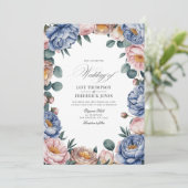 Dusty Blue, Blush, and Warm Taupe Floral Wedding Einladung (Stehend Vorderseite)
