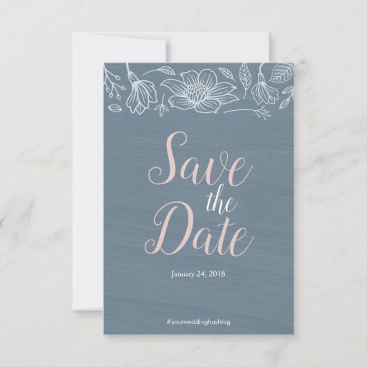Dusty Blue & Blush Blume Hochzeit speichern das Da Save The Date (Vorderseite)