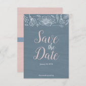 Dusty Blue & Blush Blume Hochzeit speichern das Da Save The Date (Vorne/Hinten)