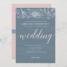 Dusty Blue & Blush Blume Hochzeitskarte