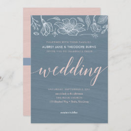 Dusty Blue & Blush Blume Hochzeitskarte Einladung
