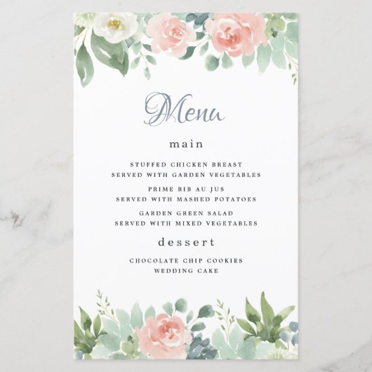 Dusty Blue Blush Blumengarten Hochzeitskarten (Vorderseite)