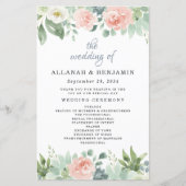 Dusty Blue Blush Blumengarten Hochzeitsprogramme (Vorderseite)