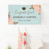 Dusty Blue Blush Floral Graduate Party Banner (Insitu)