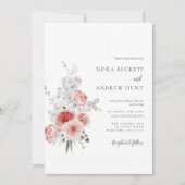 Dusty Blue Blush Floral Wedding Einladung (Vorderseite)