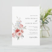 Dusty Blue Blush Floral Wedding Einladung (Stehend Vorderseite)