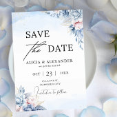 Dusty Blue Blush Gold Floral Save the Date Einladung