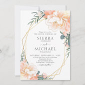 Dusty Blue Blush Gold Peach Floral Wedding Einladung (Vorderseite)