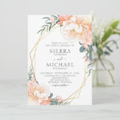 Dusty Blue Blush Gold Peach Floral Wedding Einladung (Stehend Vorderseite)