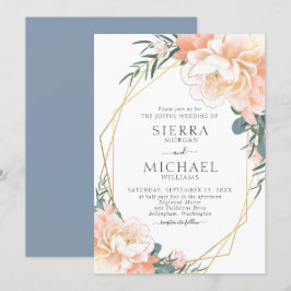 Dusty Blue Blush Gold Peach Floral Wedding Einladung