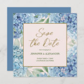 Dusty Blue Blush Hydrangea Square Save the Date Einladung (Vorne/Hinten)