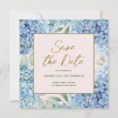Dusty Blue Blush Hydrangea Square Save the Date Einladung (Vorderseite)