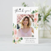 Dusty Blue Blush Pink Abschluss Foto Dankeskarte (Stehend Vorderseite)