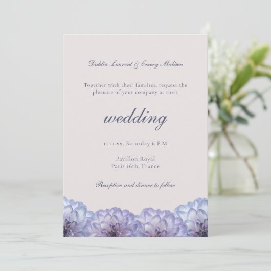 Dusty Blue Blush Pink Blues Hochzeit Einladung (Stehend Vorderseite)