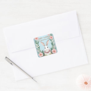 Dusty Blue Blush Pink Blume Bunny Rabbit Oster Quadratischer Aufkleber
