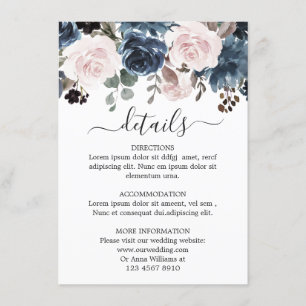 Dusty Blue Blush Pink Botanische Hochzeit mit flor Begleitkarte