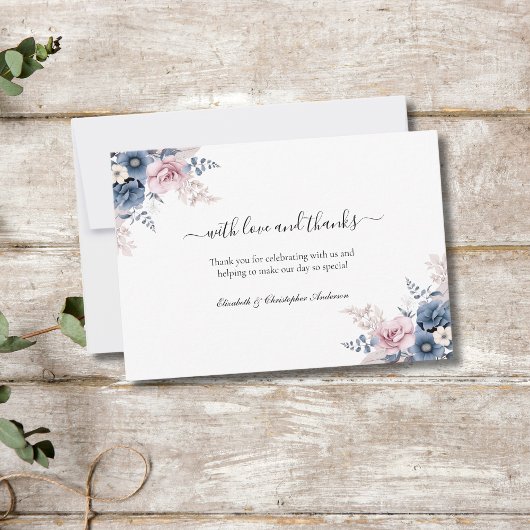 Dusty Blue Blush Pink Botanische Hochzeit mit flor Dankeskarte