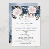Dusty Blue Blush Pink Botanische Hochzeit mit flor Einladung (Vorne/Hinten)