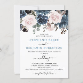 Dusty Blue Blush Pink Botanische Hochzeit mit flor Einladung