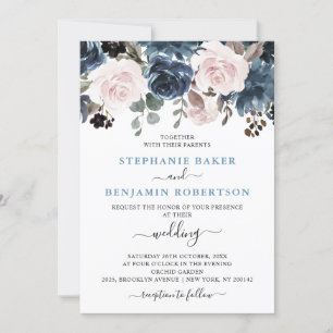 Dusty Blue Blush Pink Botanische Hochzeit mit flor Einladung