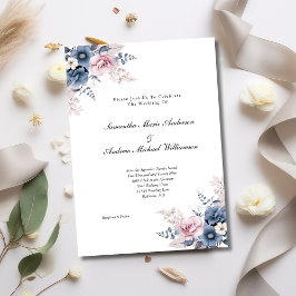 Dusty Blue Blush Pink Botanische Hochzeit mit flor Einladung