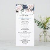 Dusty Blue Blush Pink Botanische Hochzeit mit flor Menükarte (Stehend Vorderseite)