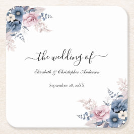 Dusty Blue Blush Pink Botanische Hochzeit mit flor Rechteckiger Pappuntersetzer