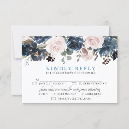 Dusty Blue Blush Pink Botanische Hochzeit mit flor RSVP Karte