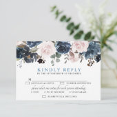 Dusty Blue Blush Pink Botanische Hochzeit mit flor RSVP Karte (Stehend Vorderseite)