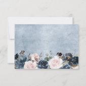 Dusty Blue Blush Pink Botanische Hochzeit mit flor RSVP Karte (Rückseite)