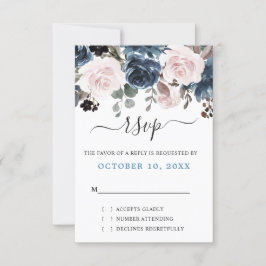 Dusty Blue Blush Pink Botanische Hochzeit mit flor RSVP Karte