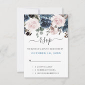 Dusty Blue Blush Pink Botanische Hochzeit mit flor RSVP Karte (Vorderseite)
