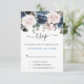 Dusty Blue Blush Pink Botanische Hochzeit mit flor RSVP Karte (Stehend Vorderseite)