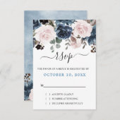 Dusty Blue Blush Pink Botanische Hochzeit mit flor RSVP Karte (Vorne/Hinten)