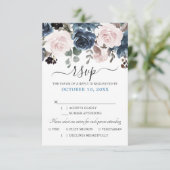 Dusty Blue Blush Pink Botanische Hochzeit mit flor RSVP Karte (Stehend Vorderseite)