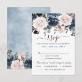 Dusty Blue Blush Pink Botanische Hochzeit mit flor RSVP Karte (Vorne/Hinten)
