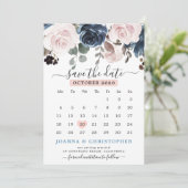 Dusty Blue Blush Pink Botanische Hochzeit mit flor Save The Date (Stehend Vorderseite)
