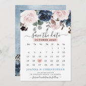 Dusty Blue Blush Pink Botanische Hochzeit mit flor Save The Date (Vorne/Hinten)