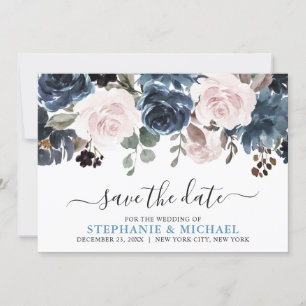 Dusty Blue Blush Pink Botanische Hochzeit mit flor Save The Date