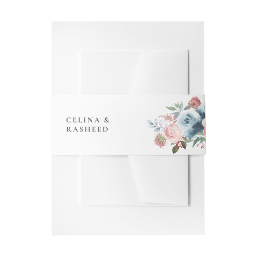 Dusty Blue & Blush Pink Floral 2 Einladungsbanderole (Vorderseite Beispiel)