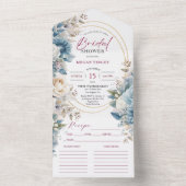 Dusty Blue Blush Pink Floral Brautparty All In One Einladung (Innen Boden)