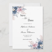 Dusty Blue Blush Pink Floral Eleganter QR-Code Save The Date (Vorderseite)