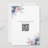 Dusty Blue Blush Pink Floral Eleganter QR-Code Save The Date (Rückseite)